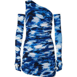 Miscreants Strapless Blue Tie-Die Mini Dress with Gloves Size 8